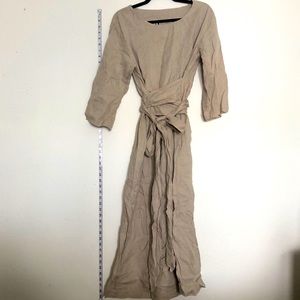 LINEN DRESS long midcalf belt dress